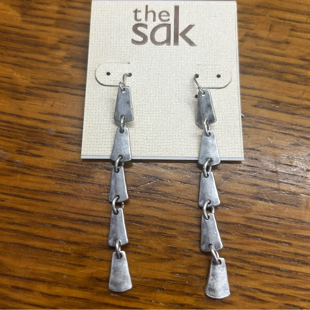 The Sak Silver Tone Tiered Dangle Earrings Hook Boho Minimalist NEW